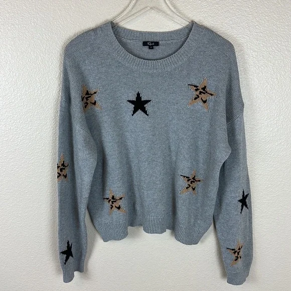 RAILS PERCI HEATHER GRAY ANIMAL STARS CASHMERE BLEND KNIT SWEATER - Picture 3 of 9